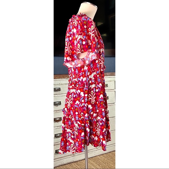 Anthropologie Robin Tiered Whimsical Cat Red Mini Dress L - Picture 4 of 12